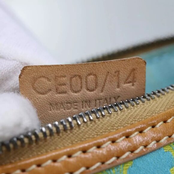 CELINE Macadam Canvas Accessory Pouch Light Blue Yellow Brown Auth - Picture 7 of 16